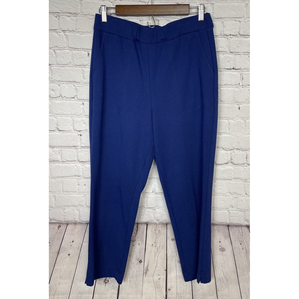 Bob Mackie Wearable Art Pull On blue knit cropped pants comfort casual sz S, EUC